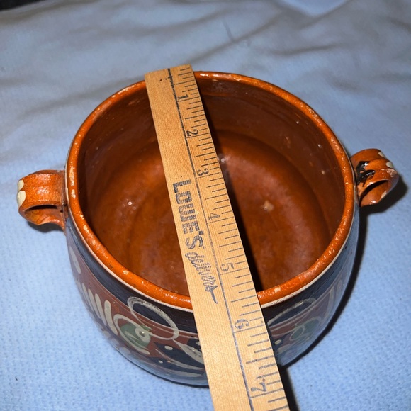 Mid Century Tlaquepaque Bean Pot Redware Pottery Mexico Hand Painted Vintage - Picture 10 of 12